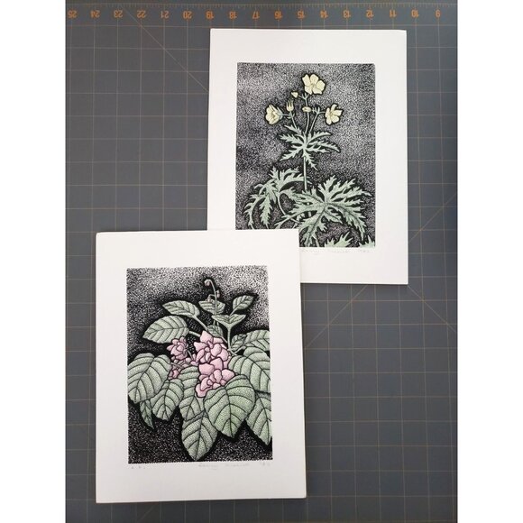 Larry Kissick Artist Proofs Pair of Flowers Numbered Prints Canadian Signed 1982 - Picture 1 of 8